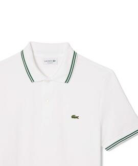 POLO LACOSTE REGULAR FIT 001 BLANCO CON RIBETES DECORATIVOS