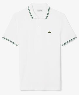 POLO LACOSTE REGULAR FIT 001 BLANCO CON RIBETES DECORATIVOS