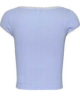 CAMISETA ACANALADA SLIM FIT ESCOTE REDONDO CELESTE