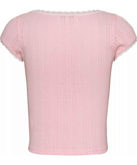 CAMISETA ACANALADA SLIM FIT ESCOTE REDONDO ROSA