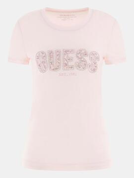 CAMISETA SLIM FIT CON LOGOTIPO DE STRASS ROSA