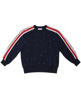 SUDADERA CON CINTA DEPORTIVA Y STRASS AZUL MARINO