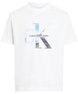 CAMISETA CK CON MONOGRAMA ESTAMPADO FOTOGRÁFICO BLANCA