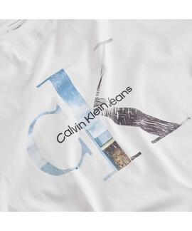 CAMISETA CK CON MONOGRAMA ESTAMPADO FOTOGRÁFICO BLANCA