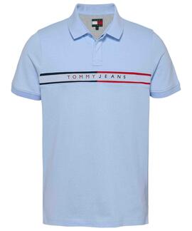 POLO SLIM FIT LOGO LINEAL BORDADO CELESTE