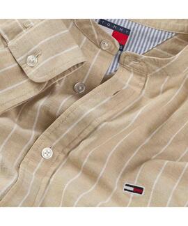 CAMISA DE LINO REGULAR FIT CUELLO MAO RAYAS BEIGE