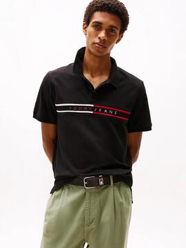 POLO SLIM FIT LOGO LINEAL BORDADO NEGRO